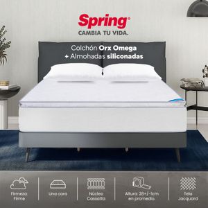 Combo Colchón Spring Ortorelax Omega Doble 140 x 190 cm + Almohadas Siliconadas