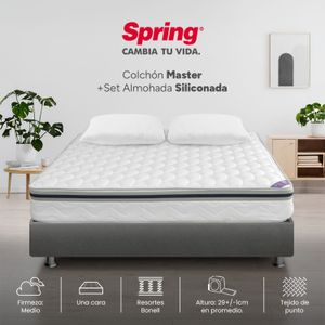 Combo Colchón Spring Master Semidoble 120 x 190 cm + Almohadas Siliconadas